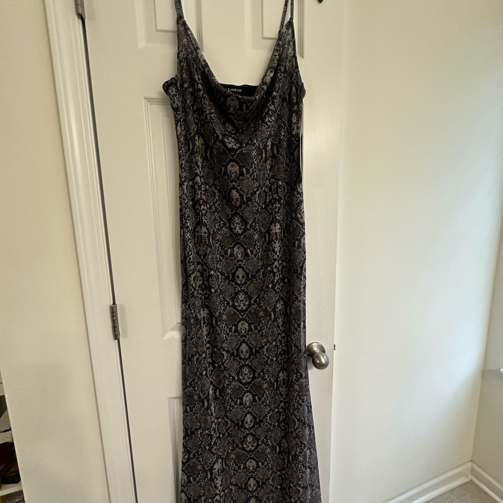 bebe Black and Gray Snake Print Maxi Dress